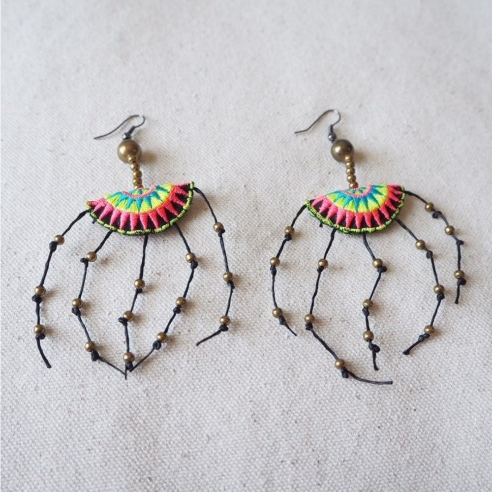 Embroidered Boho Tribal Hmong Earrings